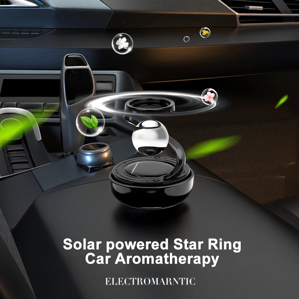 Solar Powered Car Decor Auto Rotating Double Ring Floating Ornament Central Control Dashboard Decoration for Vehicles Windshield