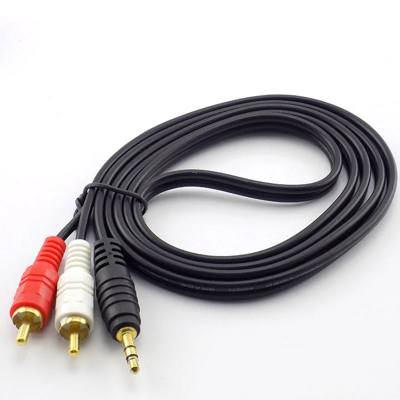 3.5mm Plug Jack Connector to 2 RCA Male Music Stereo Audio Adapter Cable Audio AUX Line for Mp3 Phones TV Sound Speakers D6