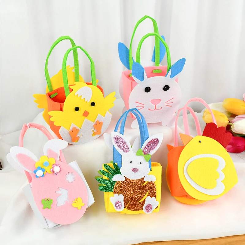 1p Cartoon Easter Non-woven Tote Bag Party Favors Candy Basket Gift Bag Chick Bunny Cookies Egg Pack Bags Easter Party Supplies