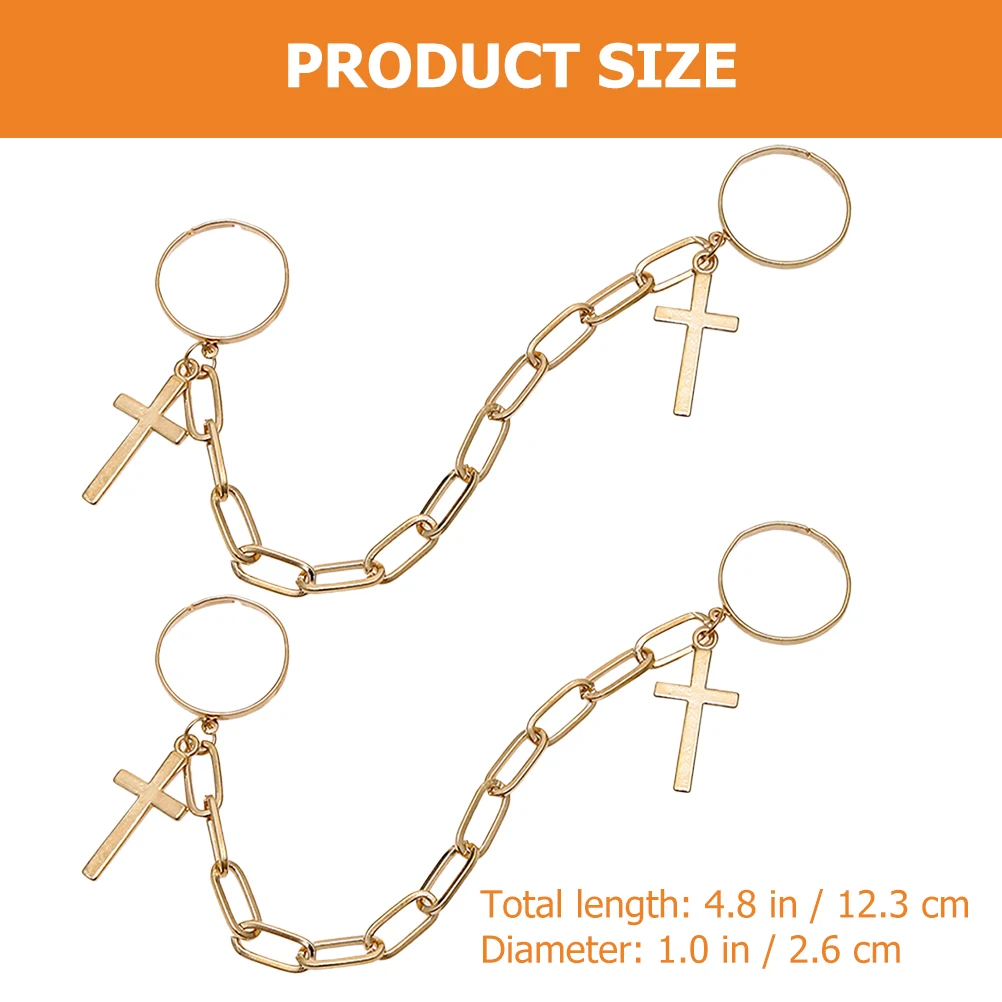 

2Pcs Cross Pendant Ring Chain Punk Gothic Rings for Women Men Aesthetic Finger Jewelry Metal Alloy Cool Lightweight Comfortable