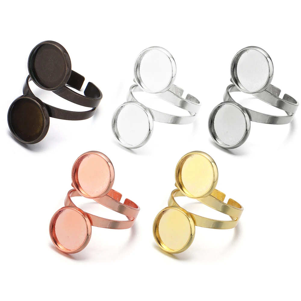 

5pcs/lot Copper Plating Double Ring Cabochon Base Fit Dia 10 12mm Glass Cabochons Cameo Settings Tray DIY Jewelry Making Ring