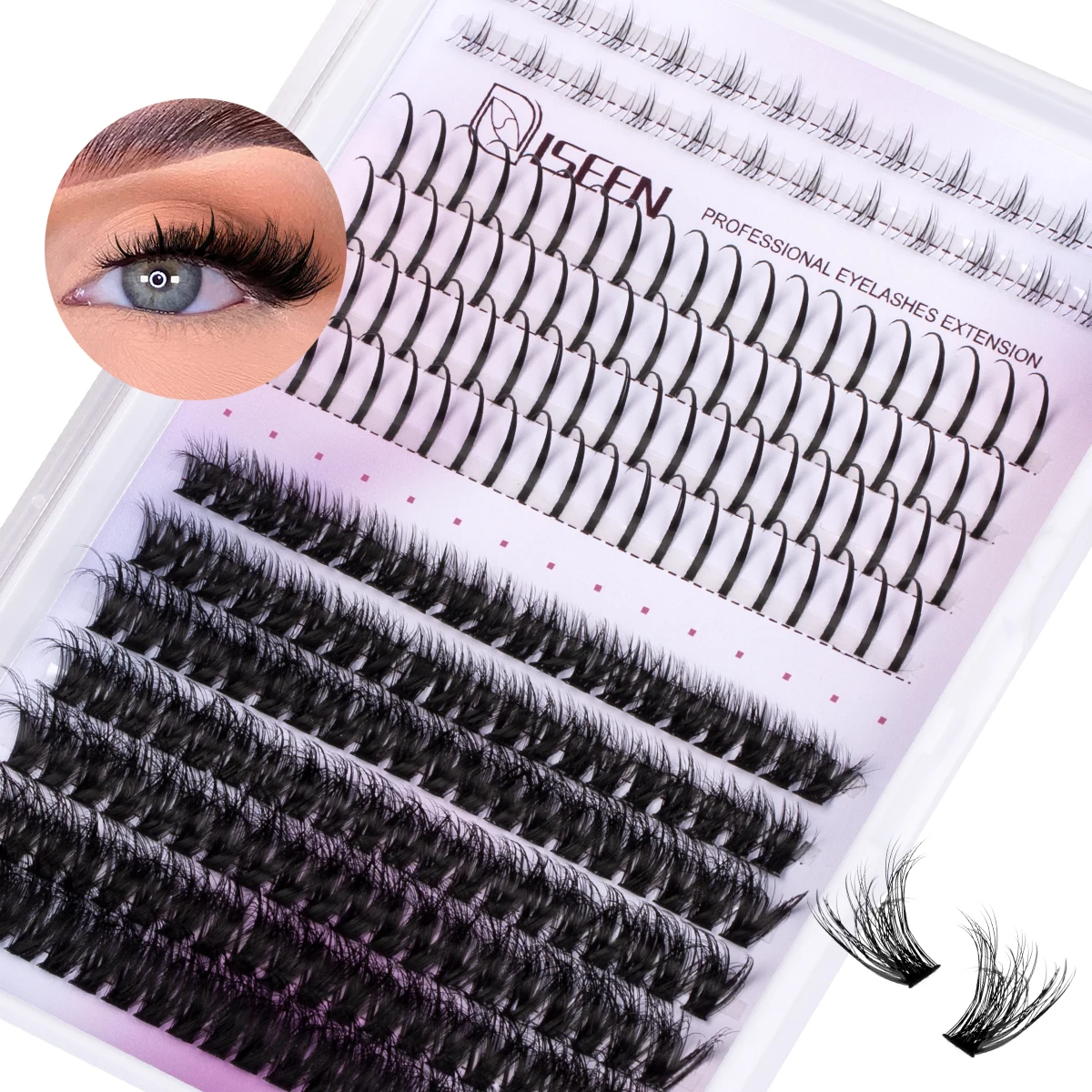 مجموعة مجموعات الرموش الرقيقة مجموعات الرموش Wispy ملحقات الرموش العنقودية المجعدة مع رموش السندات وملقط الختم