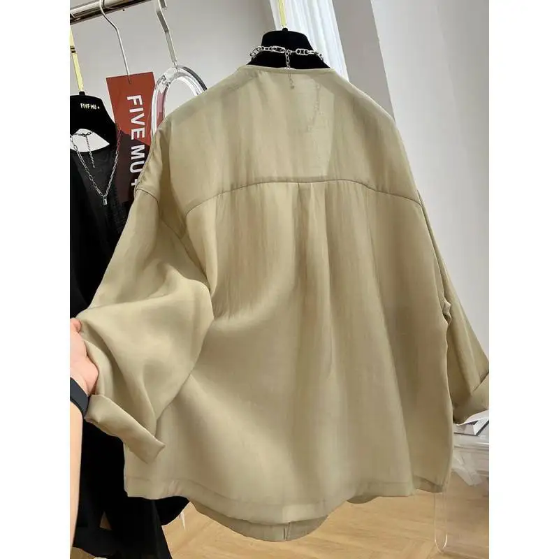 2024 loose fit high-end collar thin jacket for women's spring long sleeved high-end  clothing design sense top