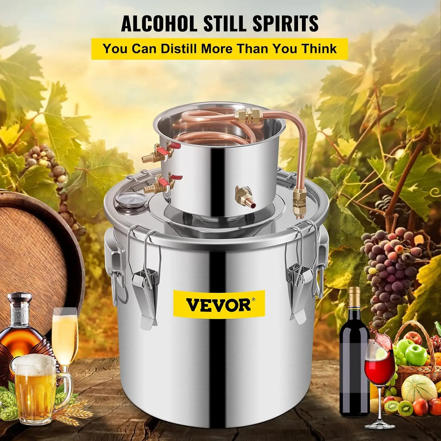 Alcohol Still 8Gal/30L Alcohol Distiller Stainless Steel Distillery Kit for Alcohol With Copper Tube & Pump Home Brewing Kit Bui