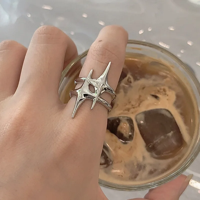 

925 Sterling Silver Double Pentagram Ring Simple Classic High-end Fashionable Suitable For Men And Women Jewelry Gift