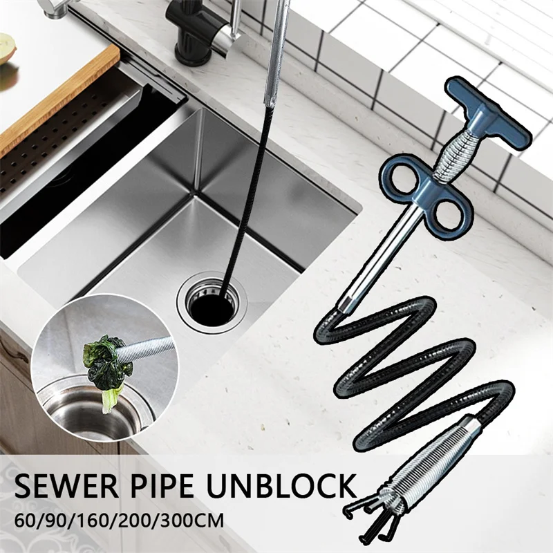 300CM/200CM/160CM Sewer Pipe Unblocker Snake Spring Pipe Dredging Tool Kitchen Bathroom Sewer Cleaning Tool Kitchen Accessories