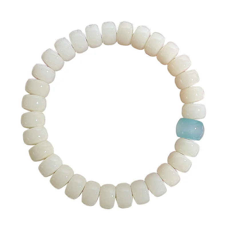 Natural White Bodhi Root Tablet Bead Bracelet Straight Cut Bodhi Prayer Beads for Students to Play with Gifts