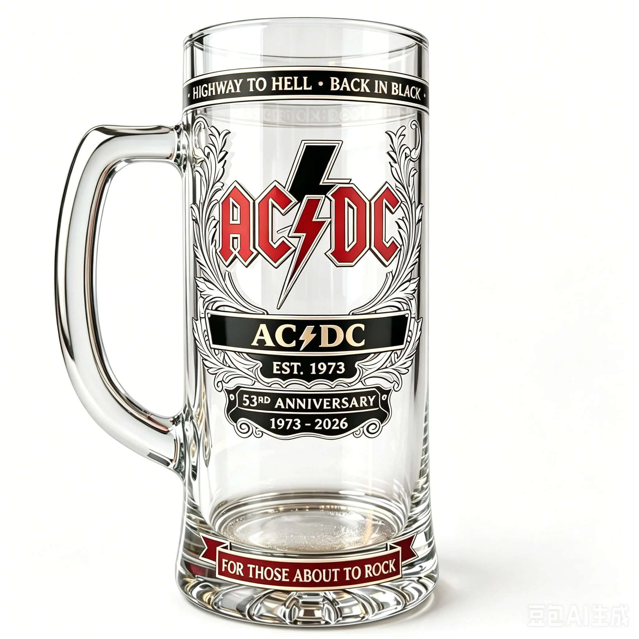 AC/DC Band 53rd Anniversary 1973-2026 Rock Beer Mug, Heavy Metal Concert Stage Large Capacity Glass Stein,Collectible Gift Cup