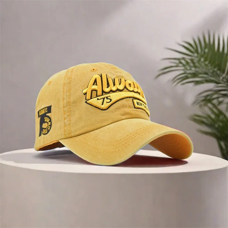 Washed and Embroidered Duck Tongue Hat for Men Outdoor Fashion Personality Street Women Sunshade Baseball Hat