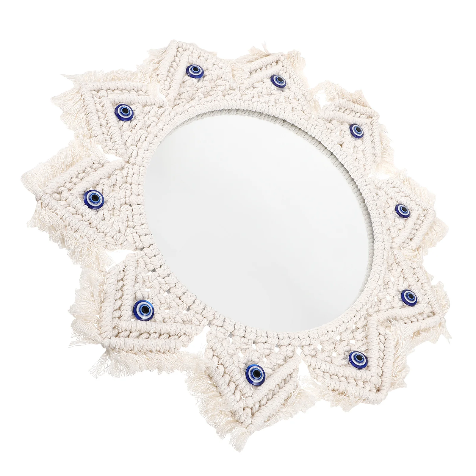 

Evil Eye Home Decor Hanging Mirror with Tassel Macrame Decorative Boho Woven Door
