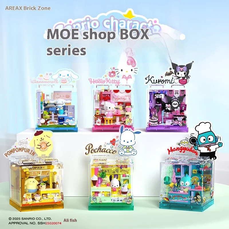 

Area-X Sanrio Building Blocks Blind Box Kuromi Cinnamoroll Hangyodon Mini Shop Set Kawaii Bricks Diy Girls Fans Birthday Gift