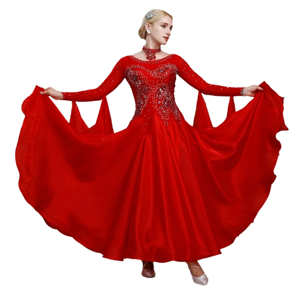 Red Ballroom Dance Dress Ball Gown Lyrical Dance Costumes Yellow Waltz Dress Flamenco Spanish Dance Clothes Prom Dress Party