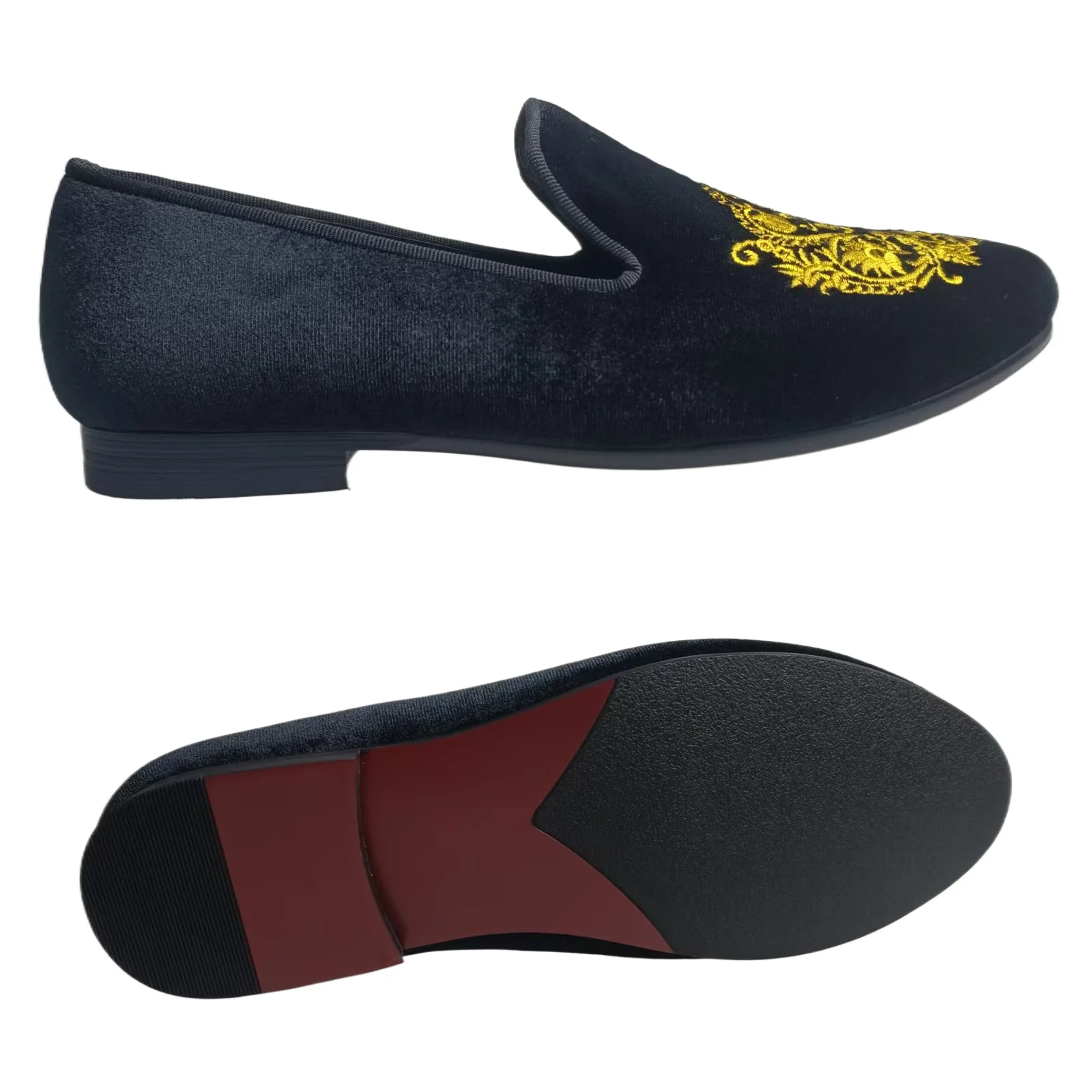 Men\'s Velvet Embroidered Loafers Black Formal Dress Shoes for Wedding Party & Back to School Premium Casual Luxury Footwear