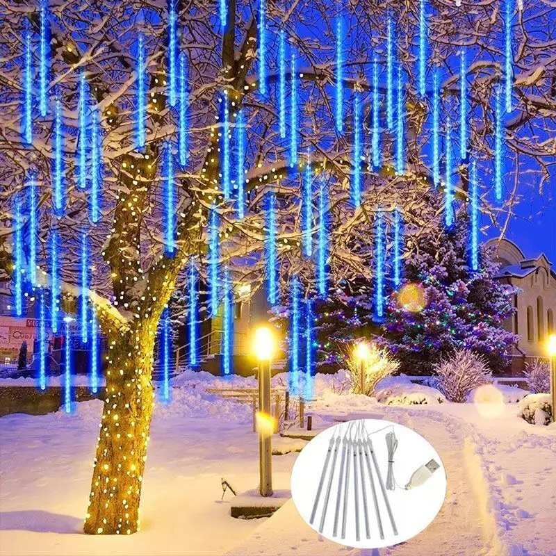 

2025 Ramadan Decorations USB Meteor Shower Rain LED Fairy String Lights Festoon Street Wedding Christmas Decorations