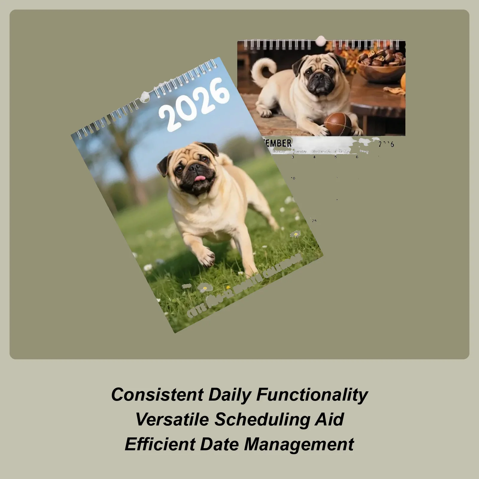 

Настенный календарь с собакой на 2026 год. Настенный календарь с собакой на 2026 год. Милая собака Баго и шариковый узор. Художественный настенный календарь. Украшение офиса на 12 месяцев.