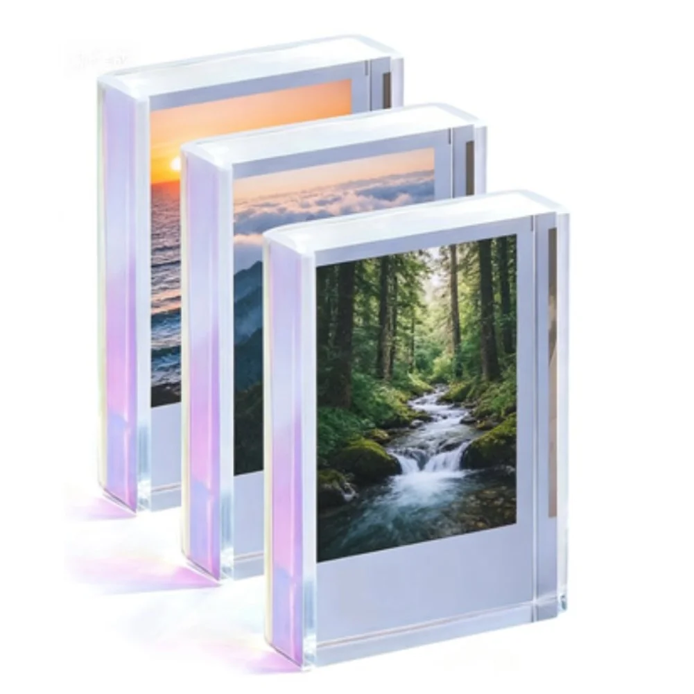 

Набор из 3 акриловых рамок для фотографий в форме радуги, подходят для мини-фотографий, прозрачные прямоугольные рамки для украшения дома