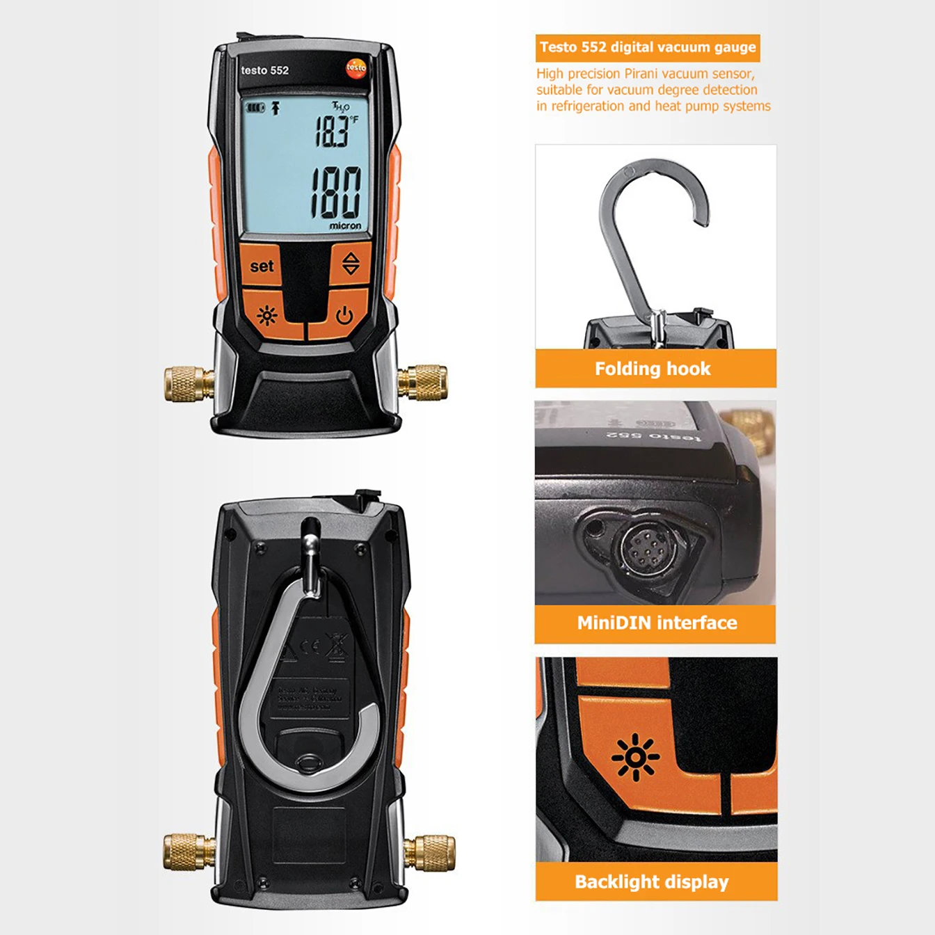 Testo 552 Digital Vacuum Gauge High Precision Vacuum Measuring Instrument Electronic Pressure Gauge APP Wireless Connection