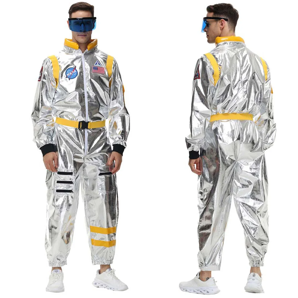 Adult Kids Astronaut Cosplay Parent-Child Performance Costume Blue Yellow Two Colorful Jumpsuit Belt Outfit Halloween Party Suit