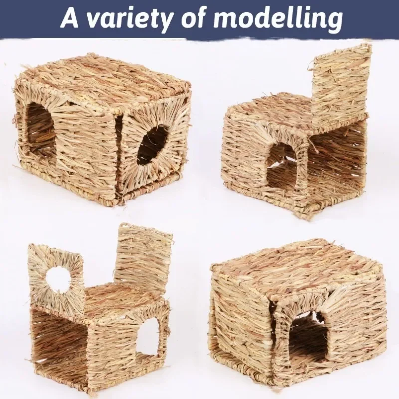 Grass House Rabbit Foldable Woven Rabbit Cages Hamster Guinea Pig Grass Chew Toy Mat House Bed Nests Small-scale Pet Accessories view 4