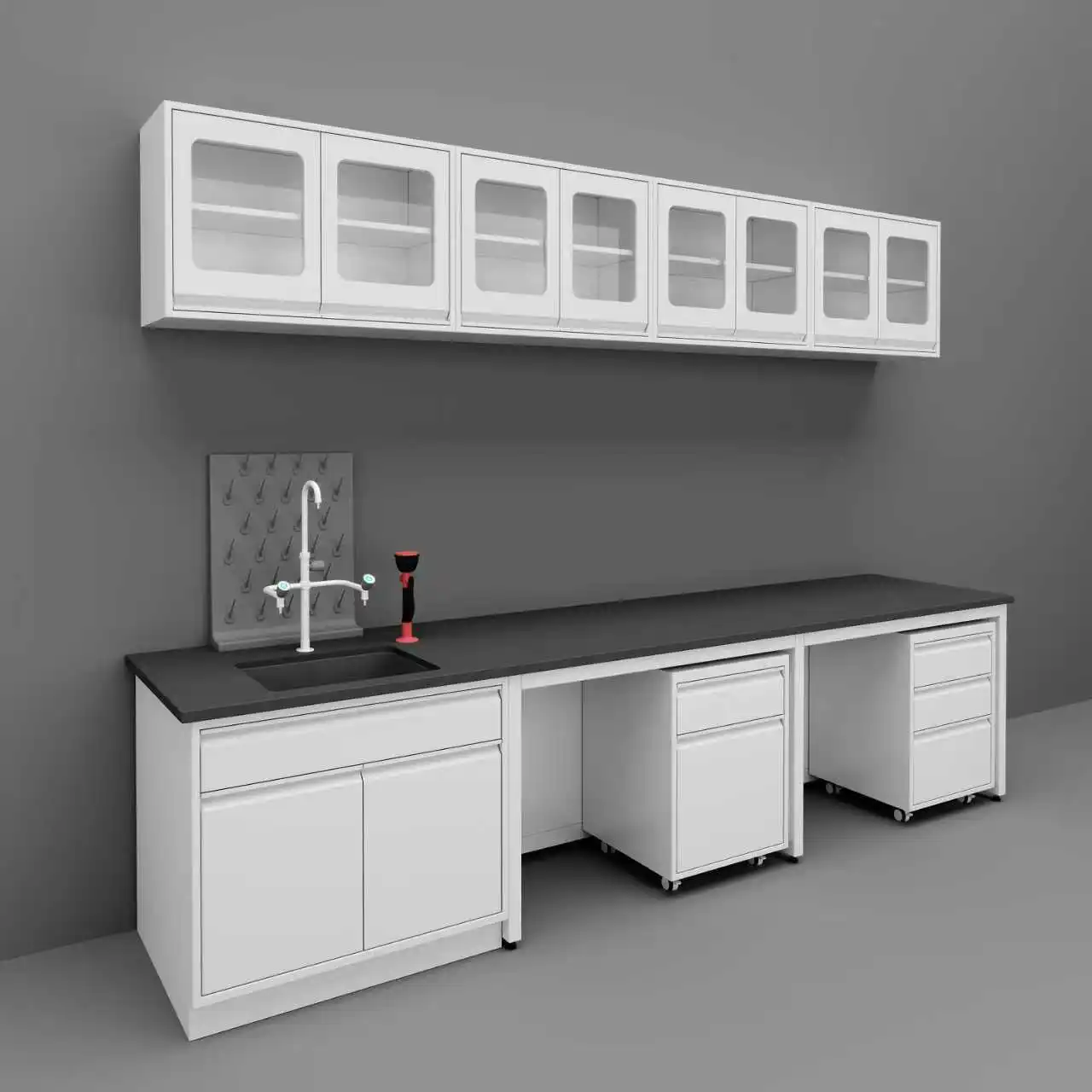 Modern Steel Industrial Laboratory Workbench with Cabinets Underneath Lab Table for School Hospital Workshop Industrial Use