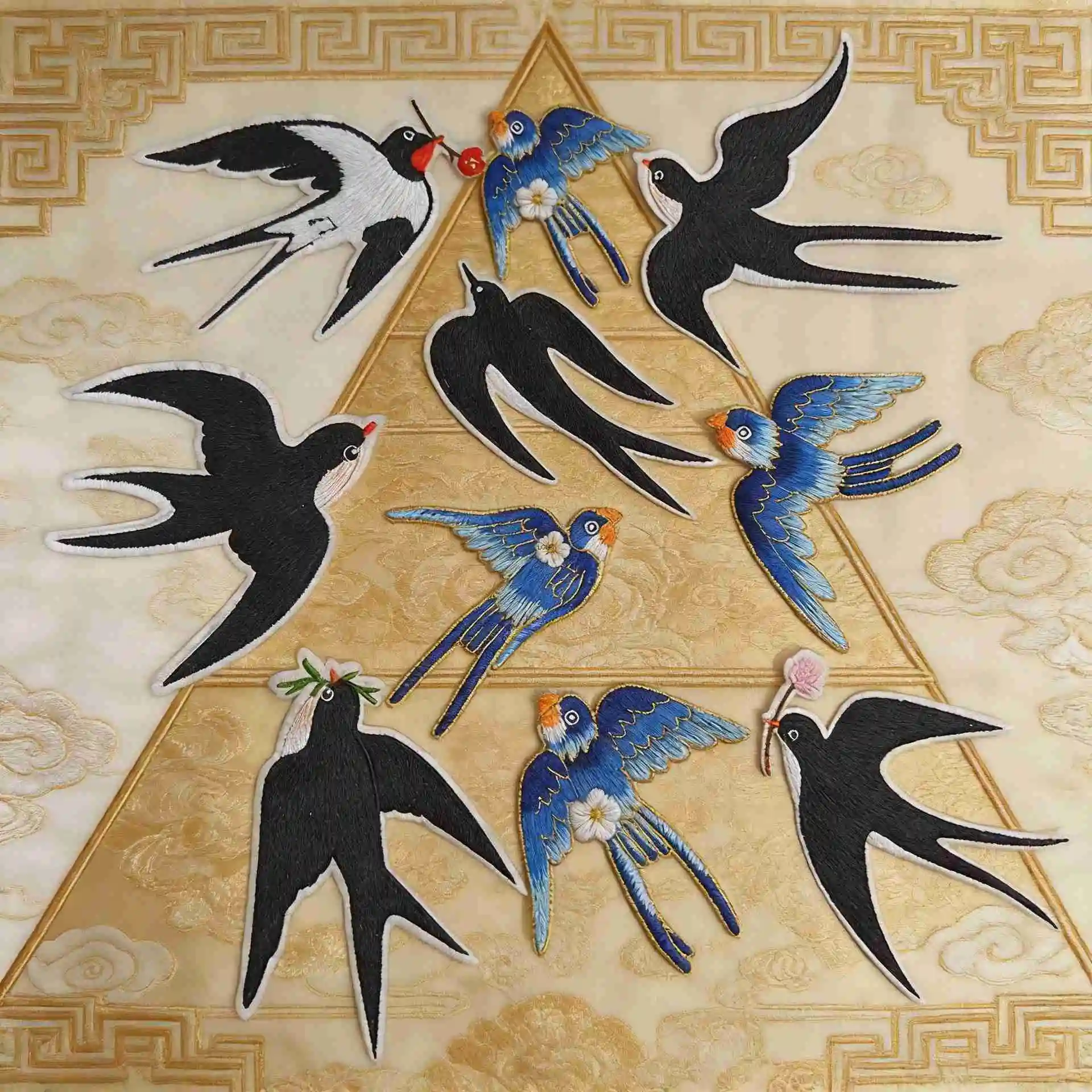 Chinese-style Swallow Embroidery Patches For DIY Clothing, Bags, Hanfu, Fan Decoration, Applique Patches, And Patches