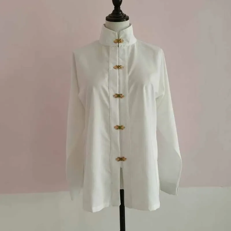 

Hanfu shirt long sleeve women Spring Summer ancient Chinese traditional Hanfu black white top shirtembroidery Hanfu bottomed top