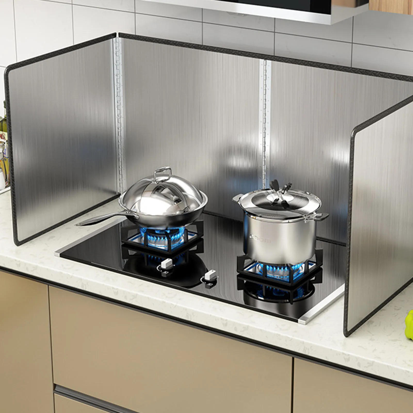 4 Sided Oil Splatter Guard Stainless Steel Heat Insulation Splashing Proof Screen Folding Storage For Kitchen Cooking Frying