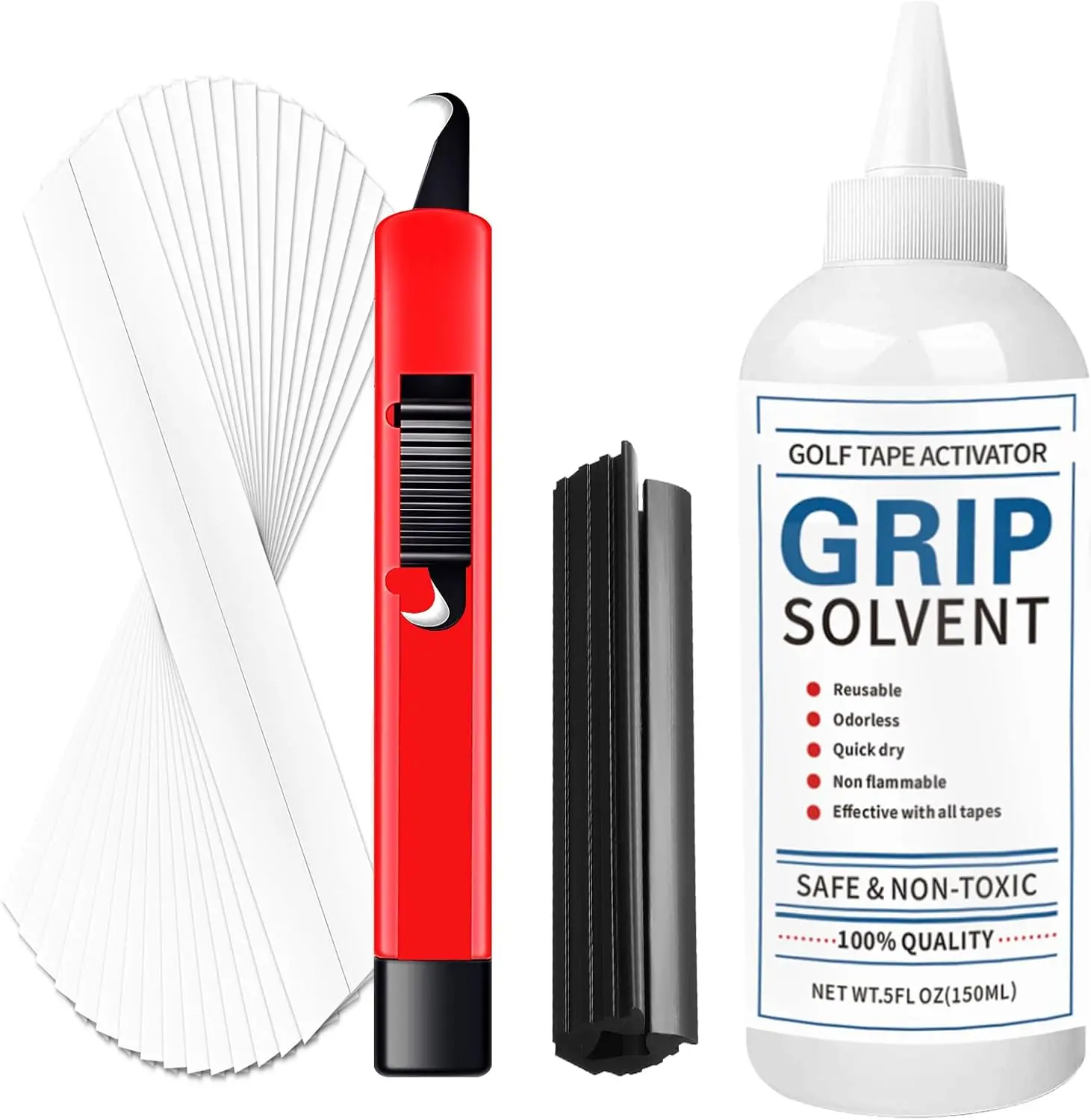 Golf Grip Kits for Regripping Golf Clubs Hook Blade, Grip Tape Strips,Grip Solvent, Rubber Vise Clamp