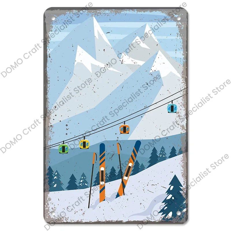 Vintage Skiing Poster Metal Sings Winter Skiing Sports Retro Metal Tin Plate for Ski Club Garage Home Wall Decoration