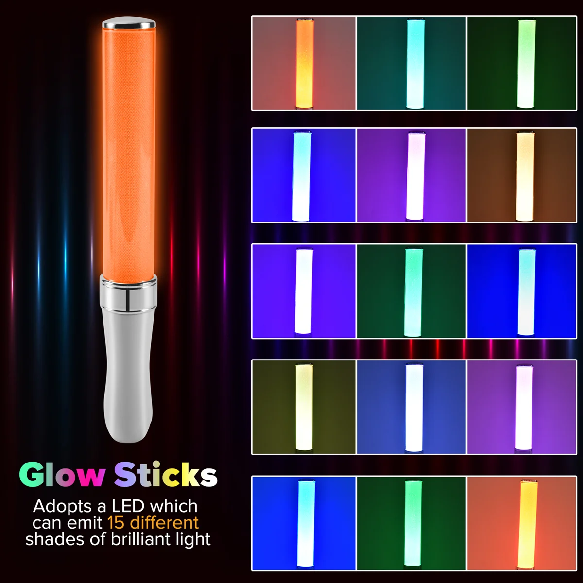 A47U 2 Pcs LED Light Sticks, 15 colors, Light Sticks, Light Sticks, Concert Props