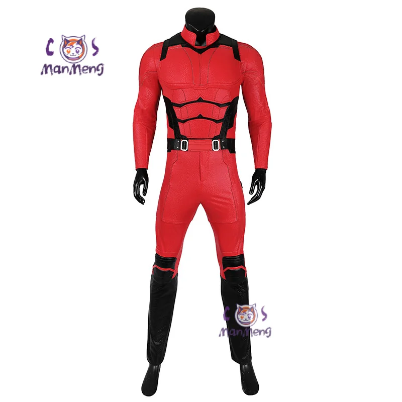 Daredevil Cosplay Costume Matt Murdock Red Leather Battle Suit Jumpsuit Belt Gloves Fullset Outfit Halloween Carnival Party Suit