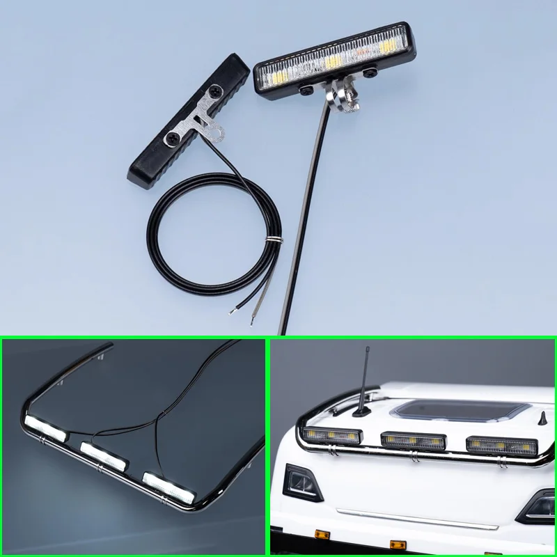 

1:14 RC Trailer Roof LED Rectangular Spotlight for 1/14 Tamiya RC Truck Scania 770S R620 Actros 3363 Volvo MAN LESU Car Parts