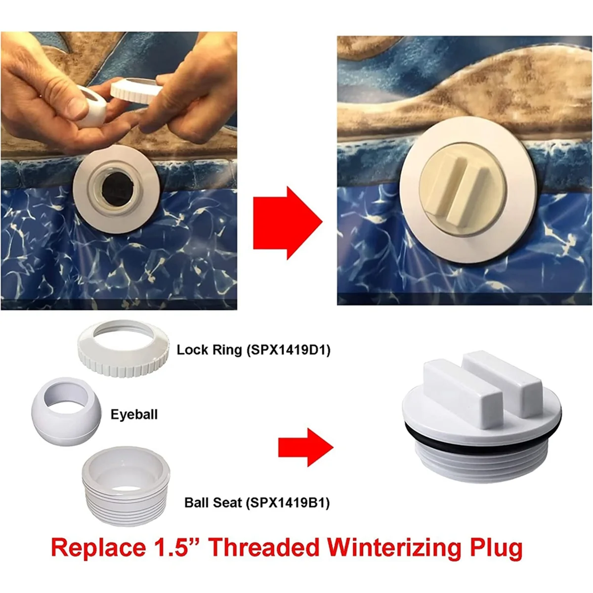 Zwembad Spa 1/2Inch Opening Hydrostream Return Jet Fitting Sp1419c Met 1-1/2Inch Mip Draad Vervanging Sp1419c (5 Stuks)