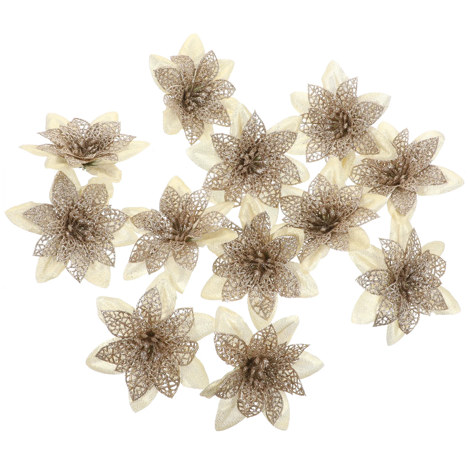 12 قطعة عيد الميلاد بريق البونسيتة الزهور الاصطناعي زهرة عيد الميلاد ديكور لشجرة إكليل زهرية جارلاند بريق البونسيتة