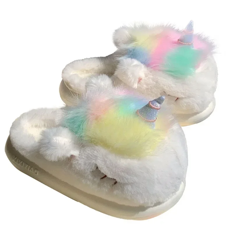 Woman Slippers Sweet Dreamy Monster Female Winter Home Fashion Warm Comfort Flat Thick Bottom Anti Slip Cotton Slippers Unicorn