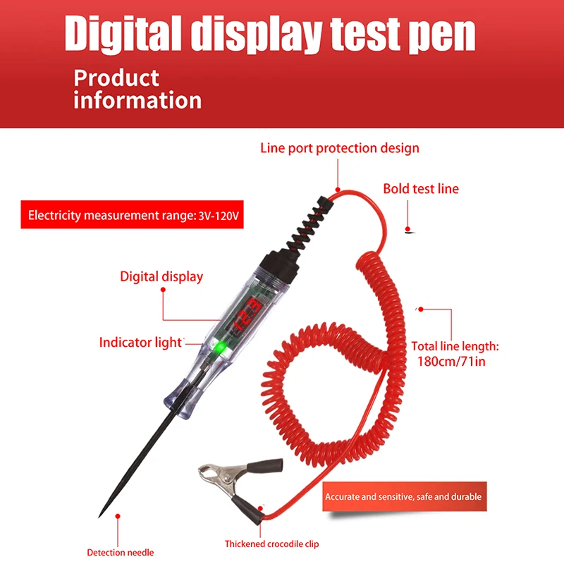 【Heavy Duty 5-120V Backlit Digital LED Circuit Tester Auto Test Light Digital LED Circuit Tester】
