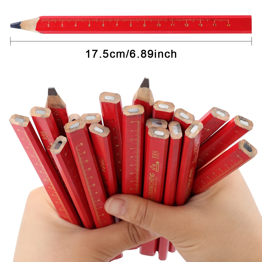 JOMPENS Rutschfester Holzbleistift mit Millimeter-Skala, Professioneller HB-Bleistift für Holzarbeiten, Schwarze HB-Spitze, Flacher Achteck-Zeichenbleistift – Detail 2