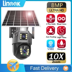 Linook-cámara solar V380 para exteriores, videocámara inalámbrica 4G con tarjeta SIM, impermeable, lente dual 360, 4K, protección de seguridad CCTV, IP