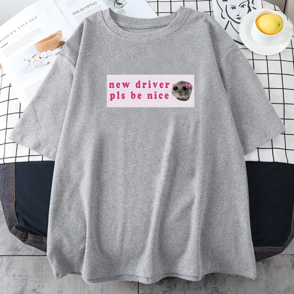 Sad Hamster Tshirt The New Drive Pls Be Nice Printing Tee-shirt Short Sleeve Cotton Comfortable Tshirts Women/Men Clothing Girls