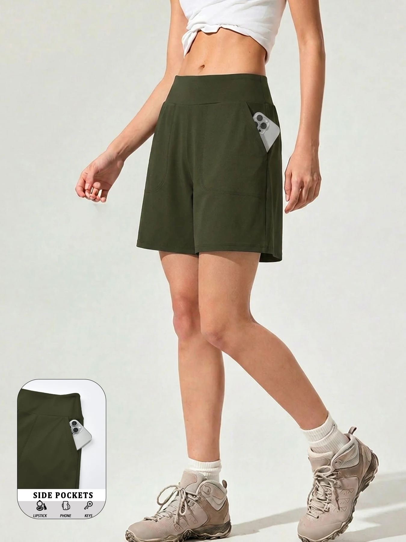 

Женские шорты-бермуды с карманами, женские длинные шорты с высокой талией для бега, тренировок и занятий спортом