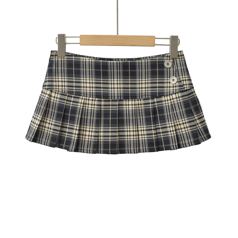 Shorts Skirts Women Short Skirt A Line Low Waist Slim Fit Hip Wrap Button Plaid Elegant Splice Y2k Streetwear Work 2026 Summer