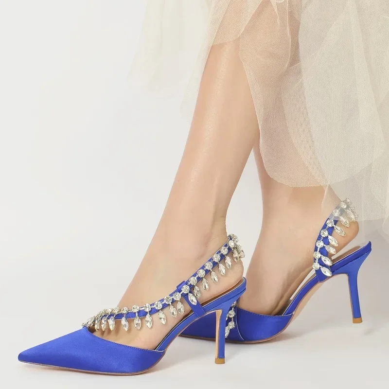 Luxury Diamond Silk Thin High Heels Sandals Women Sexy Pointed Toe Banquet Party Shoes Fashion Elegant Crystal Wedding Shoes