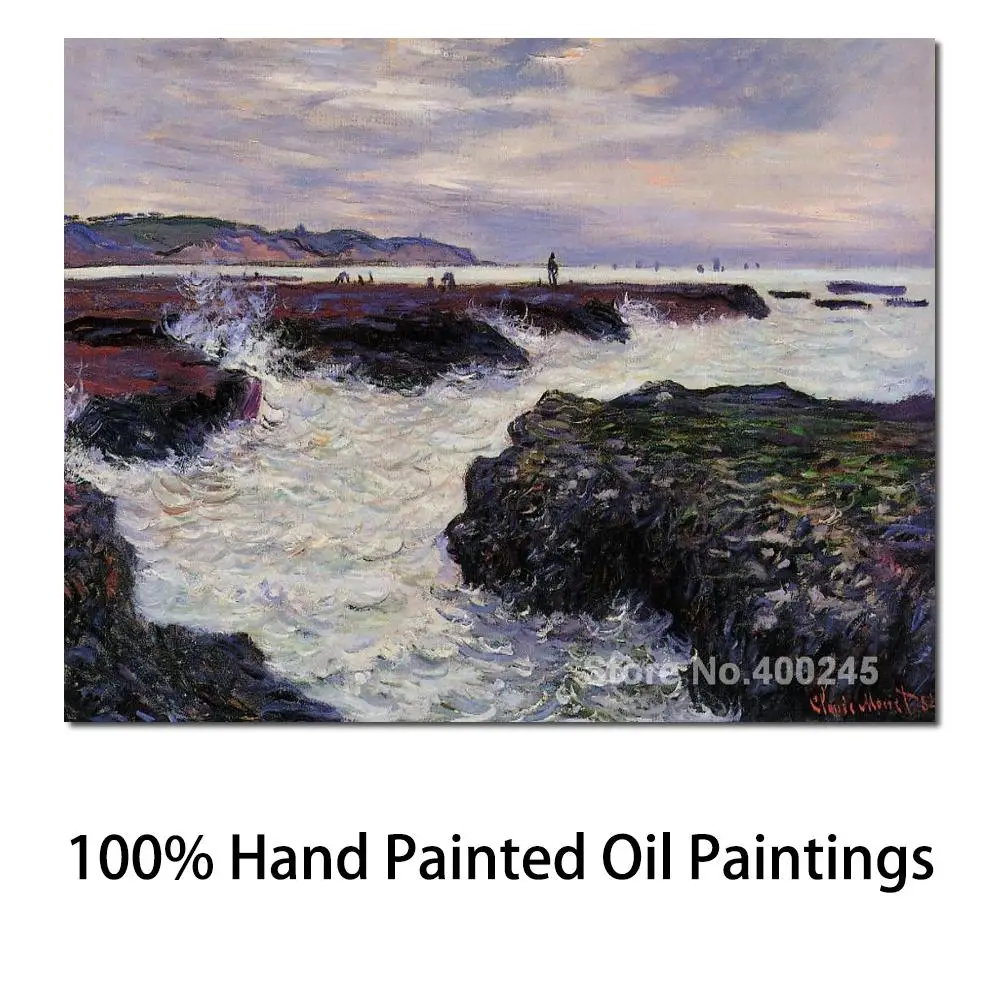 

Art Gift The Rocks at Pourville Low Tide Claude Monet Painting on Canvas High Quality Hand Painted