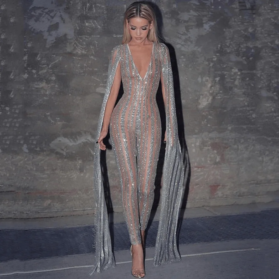 بذلة نسائية جديدة لعام 2025 مع بنطال بأكمام طويلة من رقائق الذهب، مقاس نحيف وثوب مسائي مثير