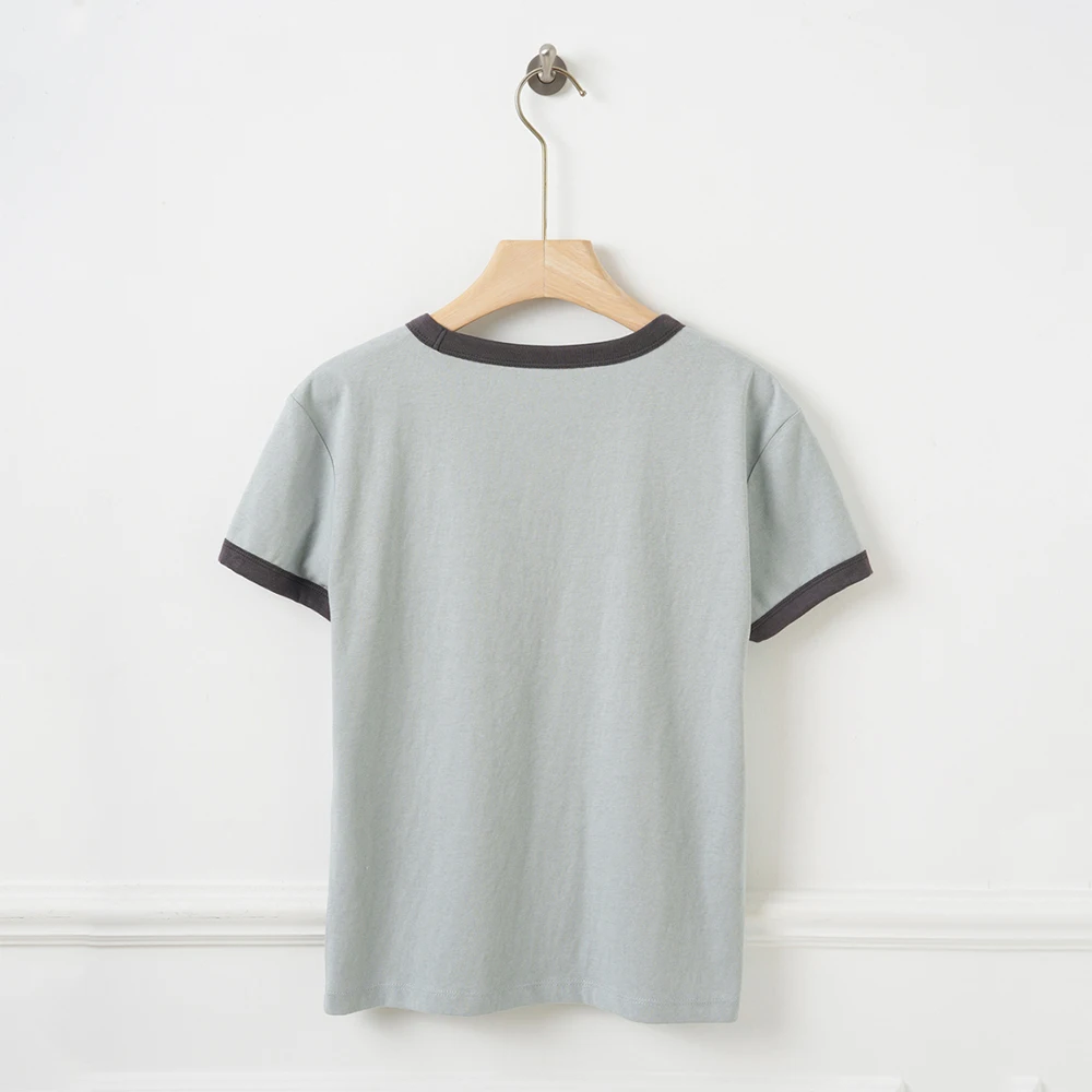 Vintage Rose Print Ringer T-Shirt for Women Casual Cotton Blend Short Sleeve O-Neck Summer Daily Streetwear Tee New Y2K for 2026