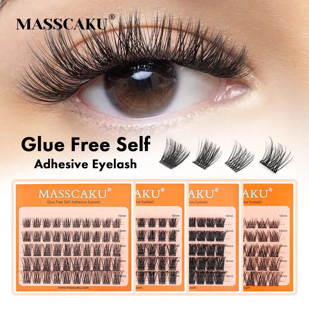 جديد MASSCAKU رموش عنقودية ذاتية اللصق مقاومة للماء لا حاجة للغراء رموش مجزأة للمكياج Art Beginner سهلة التطبيق