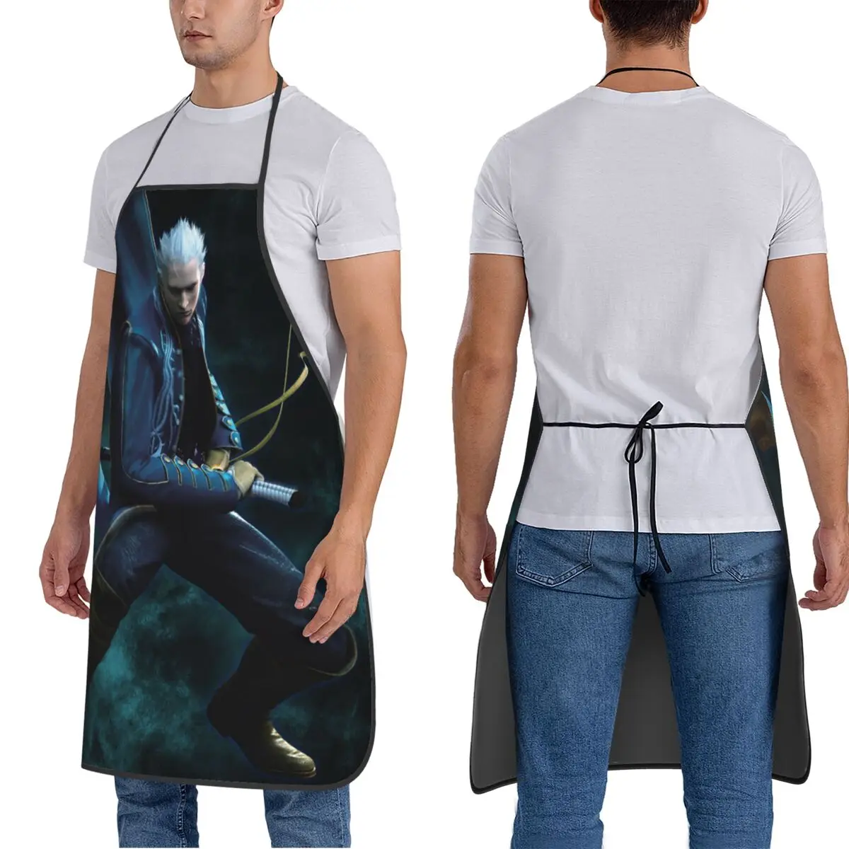 Vergil From The Devil May Cry Series مآزر الشيف الطبخ الخبز Tablier بدون أكمام مريلة تنظيف المطبخ بينافور