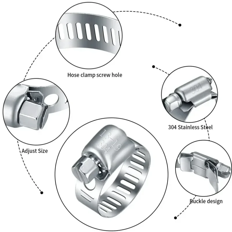 Worm Gear Hose Clamp - 13 Size, Full Stainless Steel Pipe Clamp Worm Drive Hose Fuel Line tie tool(20 or 10 Pack 6 to 152mm)