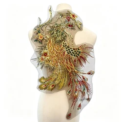 1Pc Sequins Peacock Phoenix Mesh Embroidery Cloth Patch Applique Cheongsam Dress Stage DIY Repair Accessories