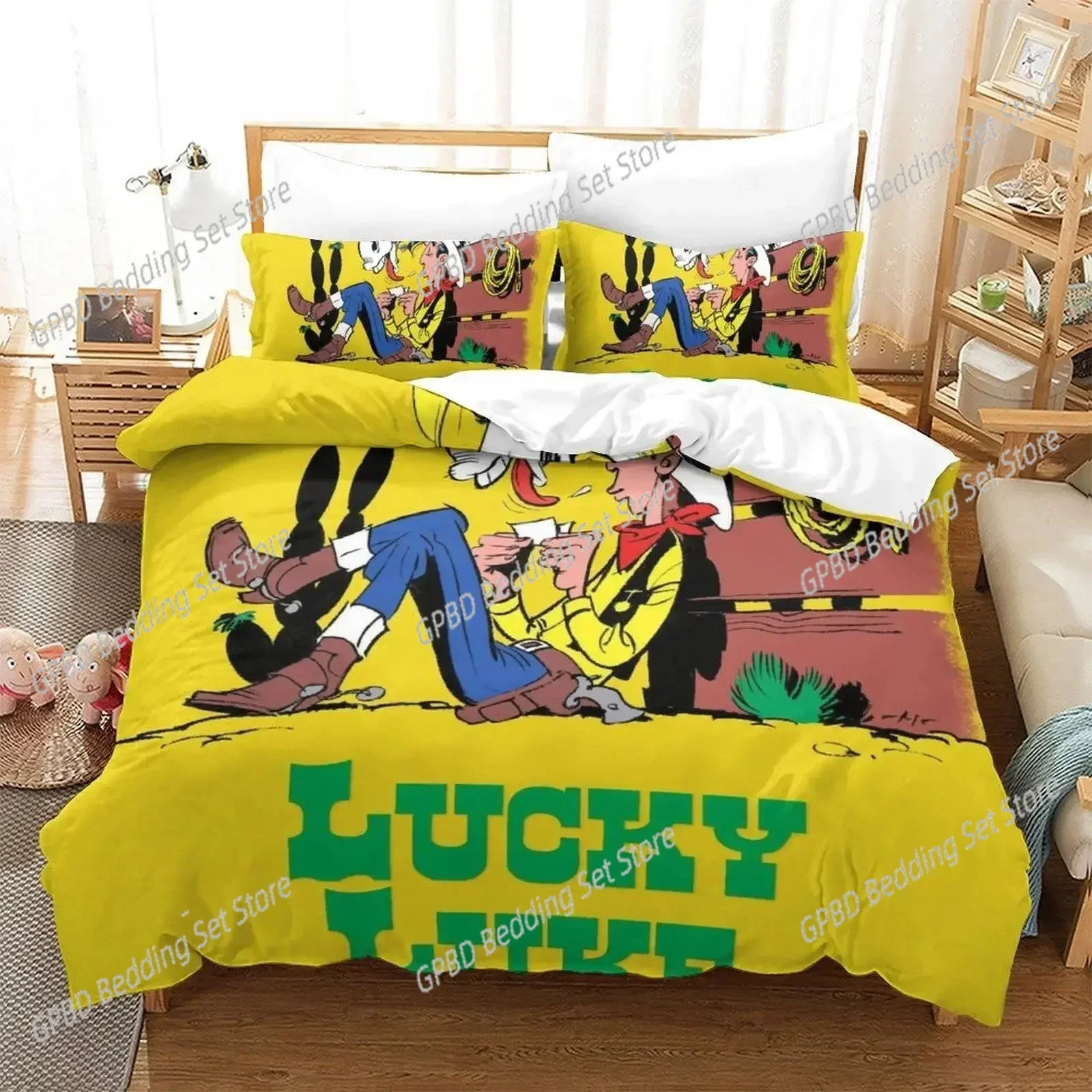 

New Lucky Luke 3D NEW Duvet Cover Pillowcase Bedding Set Adult Boy Girl Bedroom Decoration Children Single Double Large